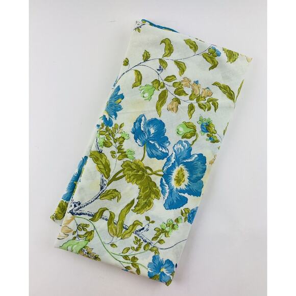 1960s Mod Retro Flower Power Table cloth Round Leaves Blue Green Yellow 65" Dia - Picture 5 of 9